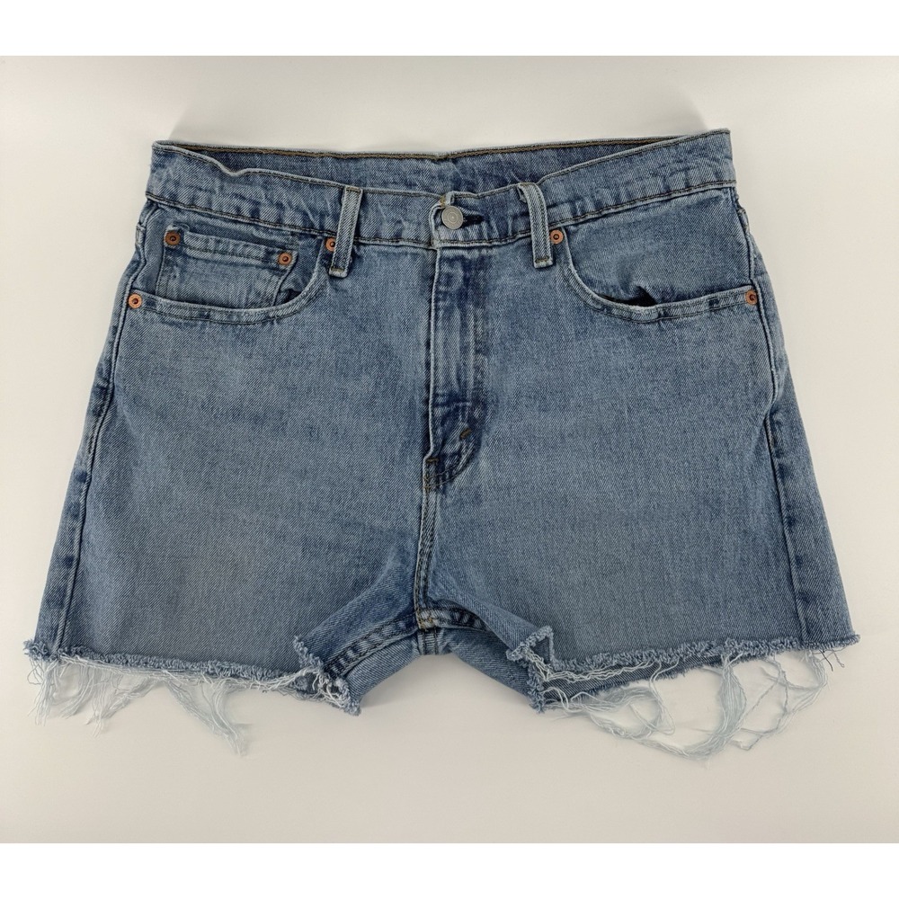 Levi's 512 Women's High Rise Cut Off Blue Denim‎ Shorts Distressed Size 33W